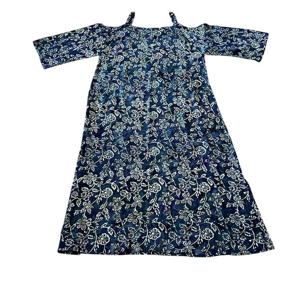 Soft Surroundings Cold Shoulder Tropical Batik Print Maxi Dress Floral Blue L - Picture 3 of 11